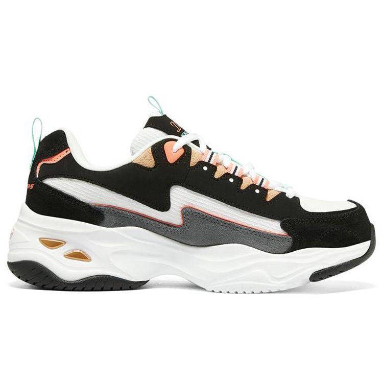 Skechers DLites 4.0 Fabric Leather Lightning Panda Casual Low Top Dad Shoes Women Sneaker Black Coral 149498-BKCL