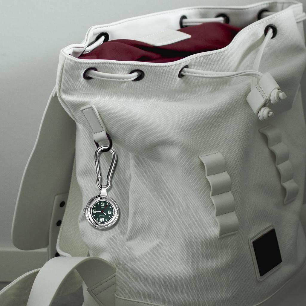 Uhr Schlüsselanhänger Clip Karabiner Uhr Taschenuhr Analog Wasserdicht Klettern Taschenhalter Silber Grün Modisches Accessoire Herrn Damen