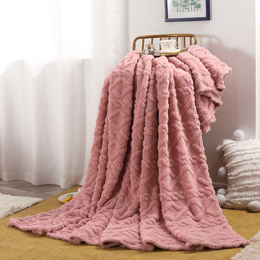 Reversible Solid Color Flannel Blanket Warm Embossed Blanket Four-Season Blanket Bedroom Bed Living Room Sofa Couch