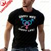 Funny Happy Wife Happy Life Swinger MFM Threesome Swinger Lifestyle Design Printed T-shirt Tees SweatunisexCotton Clothing