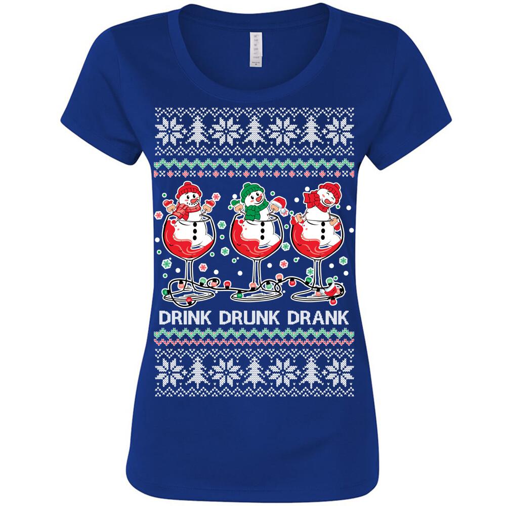 Drink Drank Drunk Women039;s T-shirt Funny Christmas Drinking Holiday Snowman  Unisex T-Shirt M