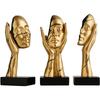 3PCS Gilded Face Sculpture Ornaments Resin Crafts Character Statuettes Living Room Office Bookcase Golden Body Ornaments Gifts