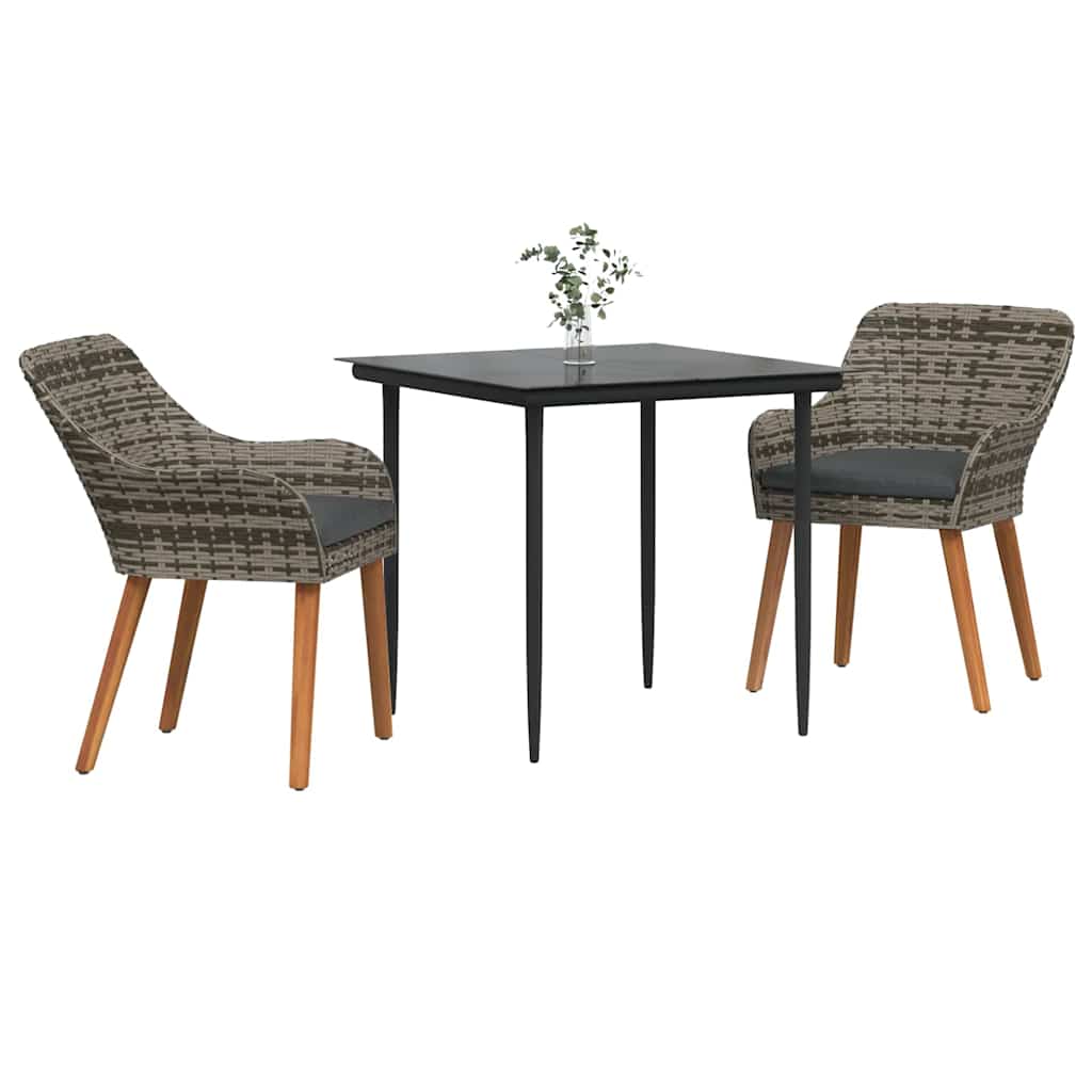 vidaXL Garden Dining Set with Cushions 3 pcs Grey Poly Rattan