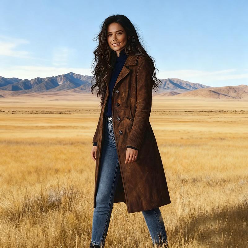 Chaqueta de Gamuza para Mujer Estilo Europeo-Americano: Elegante, Cómodo, Ceñidor de Cintura, Abrigo Occidental Casual.