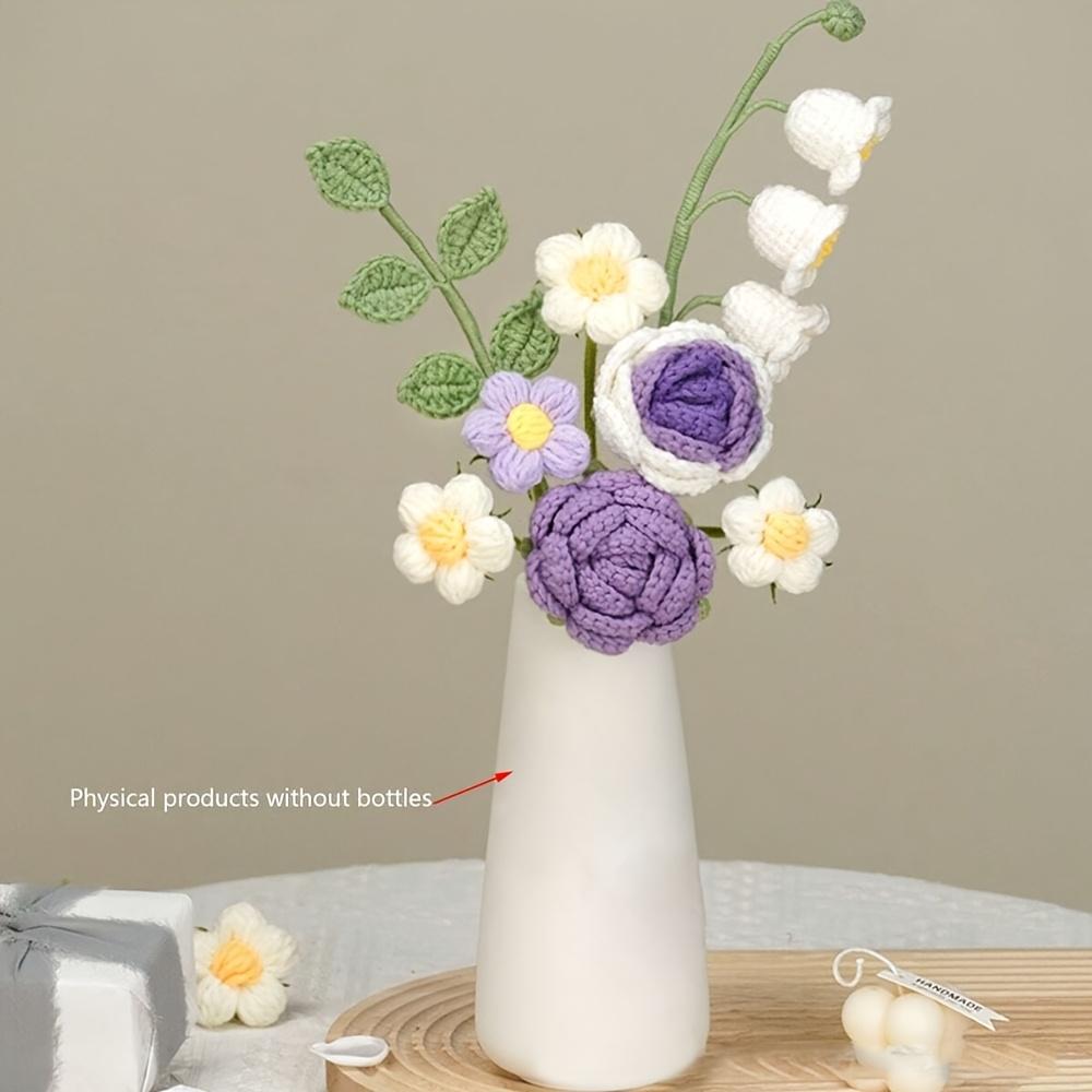 Crochet Bouquet Vase, a Flower Gift for Mothers and Ladies on Mother's Day. Pink Rose Artificial Flower Vase, Suitable for Birth