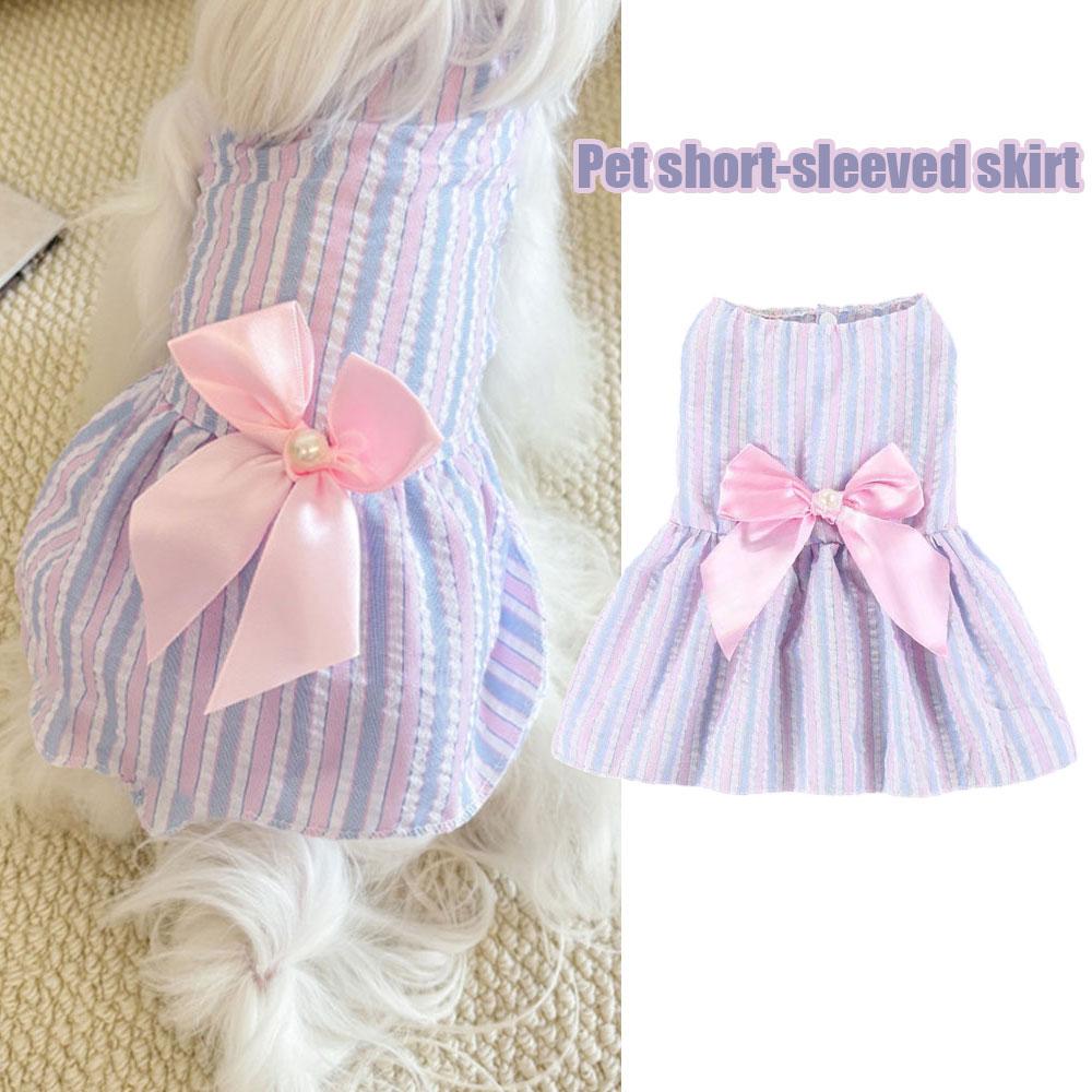 Blue Pink Bow-Knot Skirt For Pets Spring Summer Princess Pet Dresses For Small And Medium Sized Cats Dogs Clothing Pet Supplies