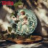 pcHome Decorative PaintingsFoil Engraving Angel Christmas Tree Round Metal Sign   Aluminum Wall Art For Home Cafe Bar