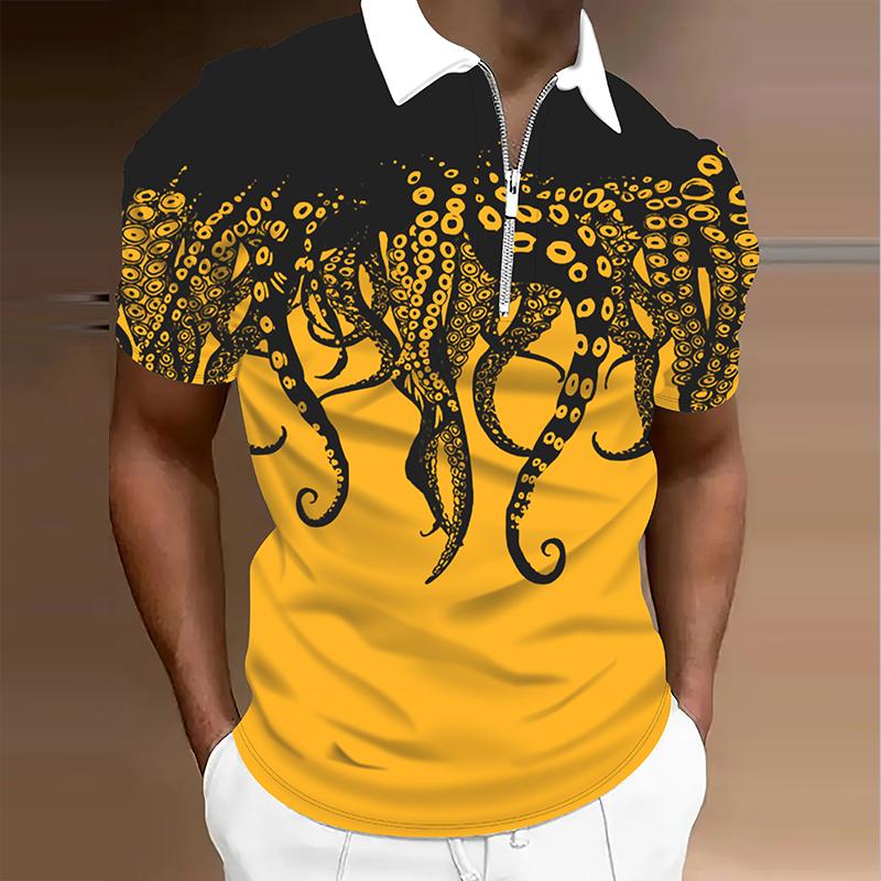 

Мужская рубашка поло повседневная на молнии с коротким рукавом модная повседневная на молнии лето весна стандартный крой 3D принт осьминога рубашка 8XL оранжевый