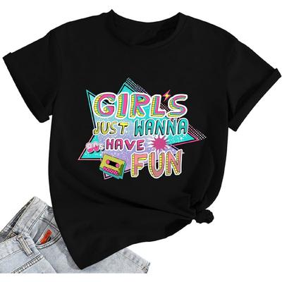 Camisetas dos anos 80 para Mulheres Retro Festa Anos 1980 Manga Curta Meninas Só Querem Se Divertir Camisetas