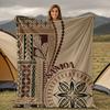 Vintage Samoan Pattern Flannel Throw Blanket, Soft Warm Cozy for Sofa Bed Office Camping, All-Season Geometric Floral Gift