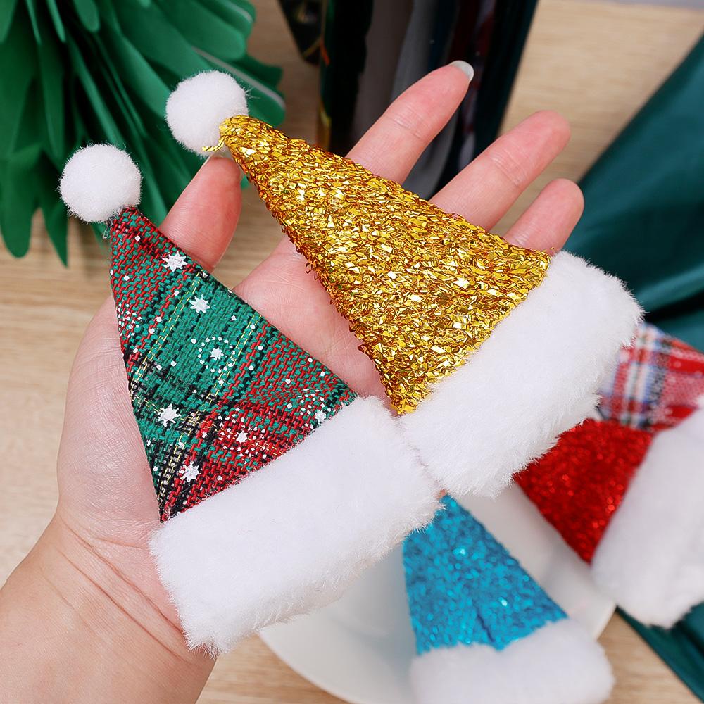 20/1Pcs Mini Santa Hats Fork Knife Cutlery Holders Bag Wine Bottle Cover For Home Xmas Party Table Decoration New Year Kids Gift