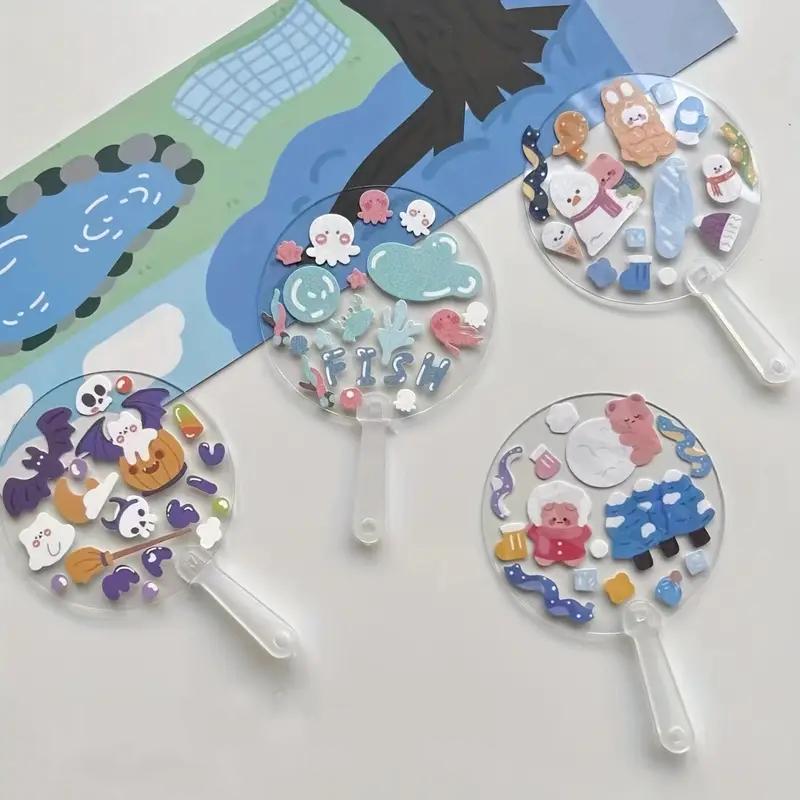 WTEMPO DIY Mini Transparent Fan Craft Items Creative Holiday Party Decor Small Fans Round Blank Painting Fans Handicraft Making Accessories
