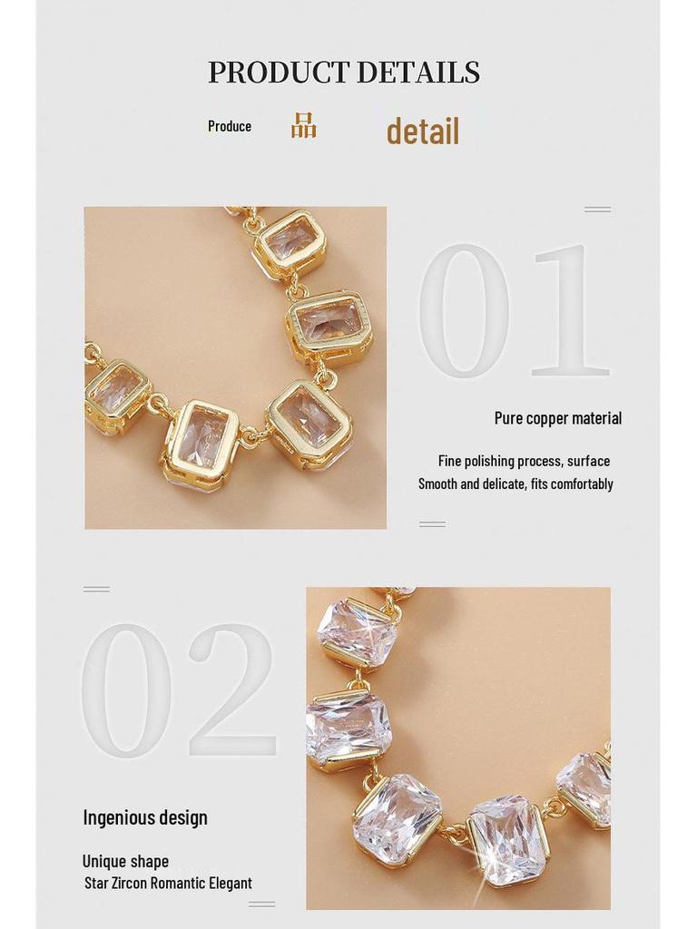 Quadratische Diamant Kupferlegierung Halskette - Europäischer & Amerikanischer Stil, Zwei Farben, Modisch & Vielseitig, Nischendesign, Zeitlose Eleganz.