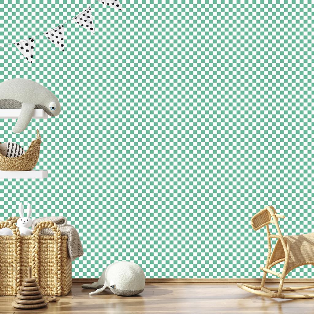 Mint and Sea Blue Checkerboard Wallpaper for Living Room and Bedroom 50x1000