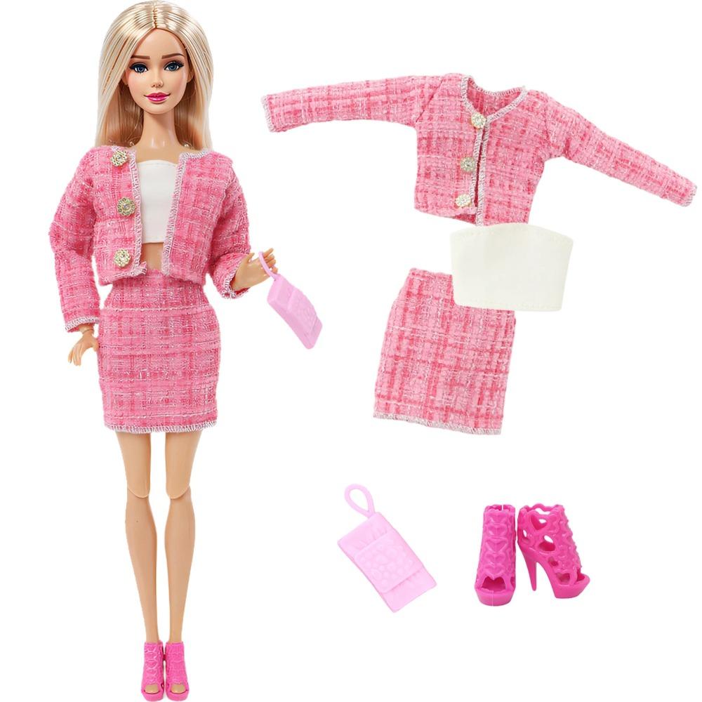 11.8 Inch Doll Outfit Suit with Shoes Bag Winter Plush Coat Dress Skirt Daily Tops Pants Clothes 1/6 30cm Doll Accessories Toy