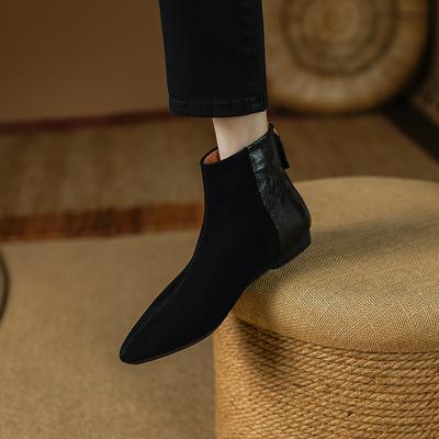 Fashion 2025 NEW Autumn Ankle Boots Kid Suede Leather Women Shoes Pointed Toe Zipper Modern Boots Low Heel Chelsea Boots