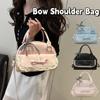 Lace Ribbon Boston Handbag PU Leather Bow Shoulder Bag Sweet Crossbody Bowling Bag  School