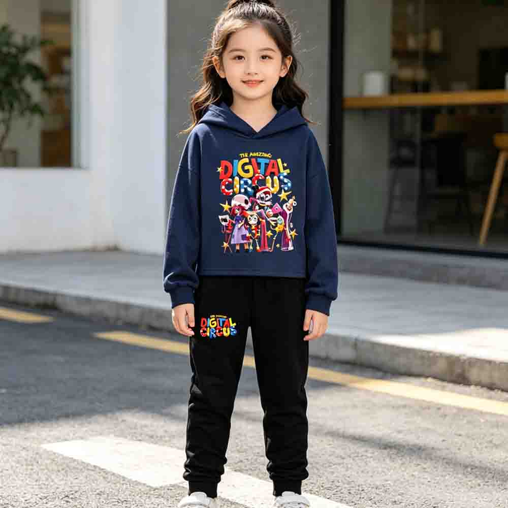 Het Geweldige Digitale Circus Meisjes Cropped Hoodie Broek Twee Delig Pak Casual Mode Pomni Opdruk Kinder Outfit