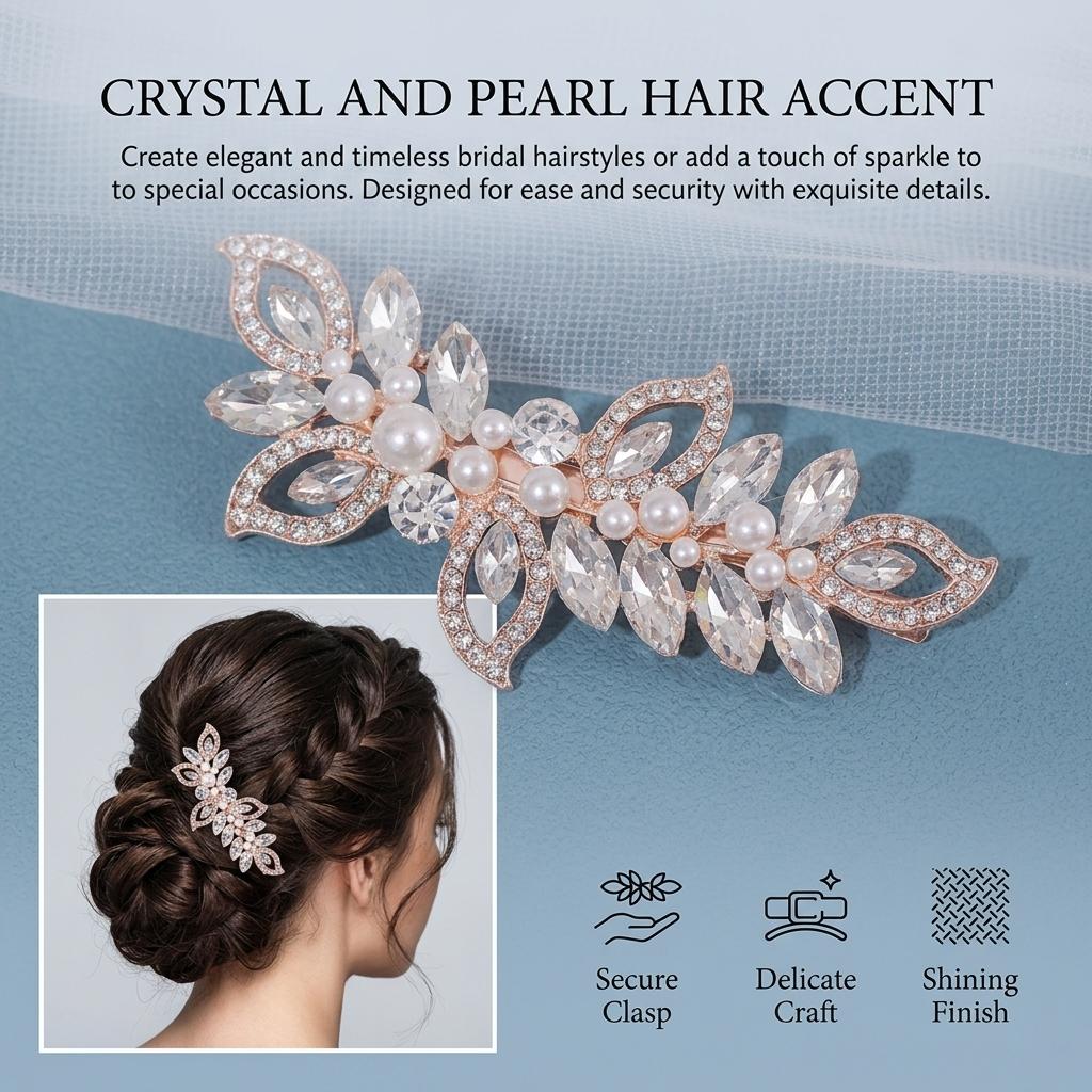 Bridal Rhinestone Pearl Hair Clip Alloy Comb Shaped Accessory With Crystal And Pearl Decoration For Wedding Dress