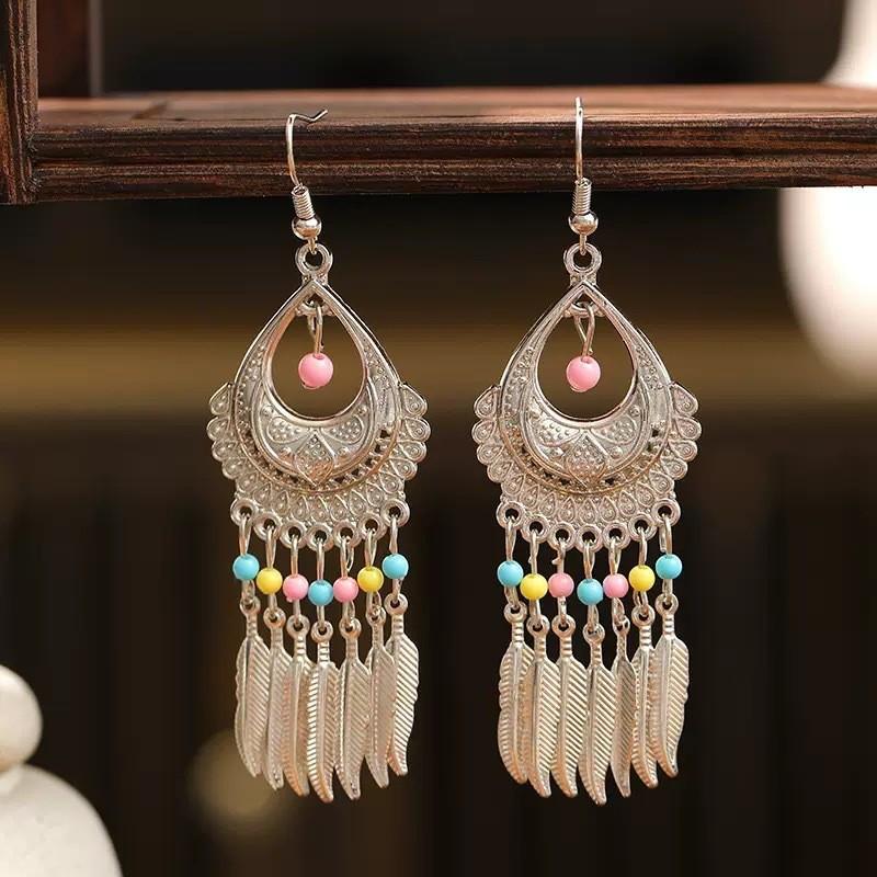 Ethnic Bohemian Long Tassel Earrings Vintage Beach Vacation Jewelry Retro Drop Dangle Ear Accessories For Women