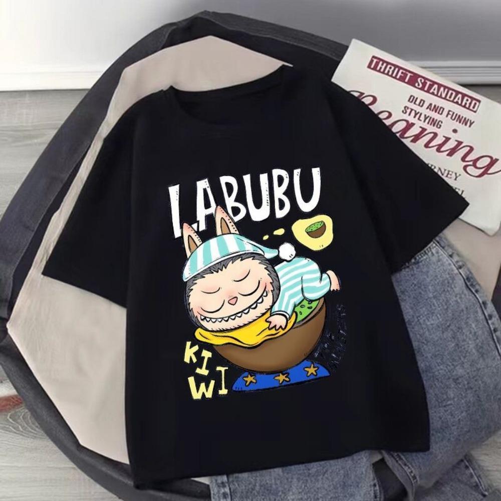 Labubu Cartoon Children's Short Sleeved T-shirt Casual Top Unisex Summer Round Neck Printed Girls' Clothing
