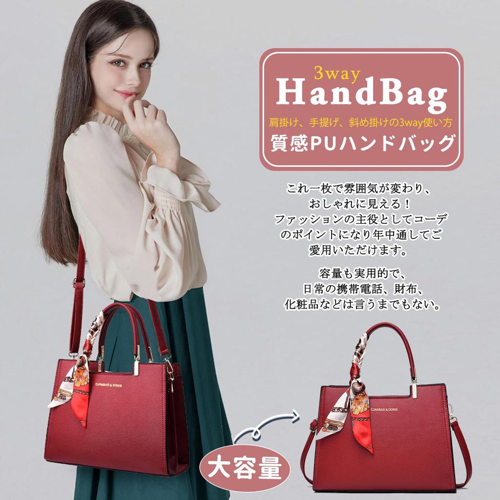 NICOLE & DORIS Damen Handtasche mit großer Kapazität und Fächern, Wasserdicht, Umhängetasche mit Schal, 2-Wege Schultertasche, Standfest, PU-Leder mit