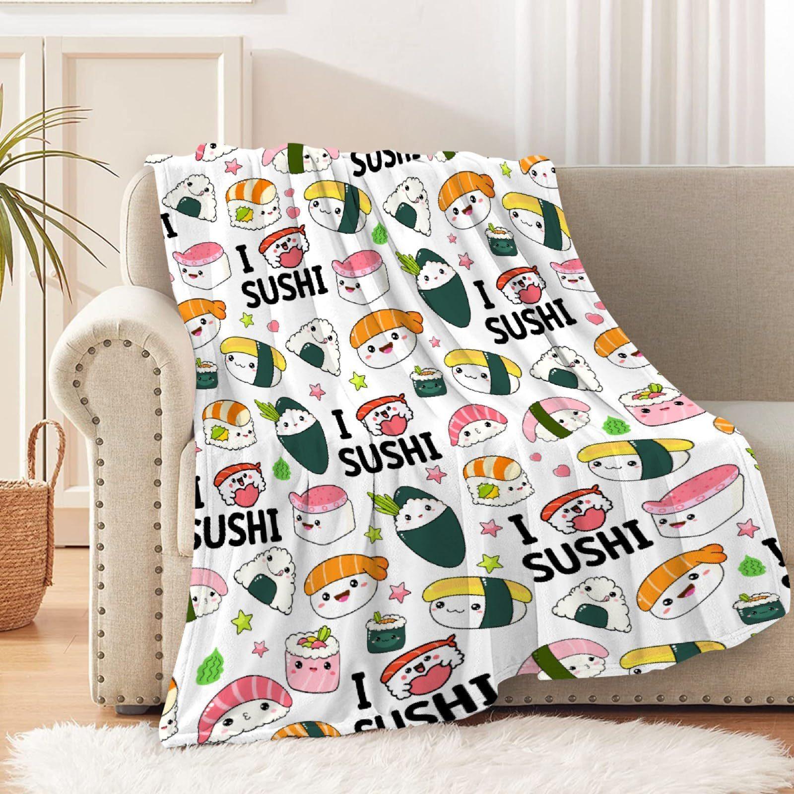 

Cute cartoon sushi digital-printed polyester Bedroom velvet flannel cover blanket Fleece soft sofa cover blankets for beds 75x90cm