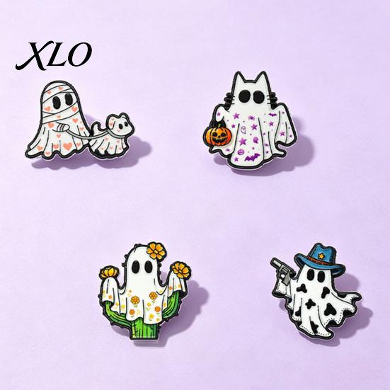 Holiday Party Favor Halloween Cartoon Ghost Enamel Brooch, Spooky Metal Lapel Pin, Jewelry Accessory Sweater Cardigan Coat Suit Scarf Decor, Men Women