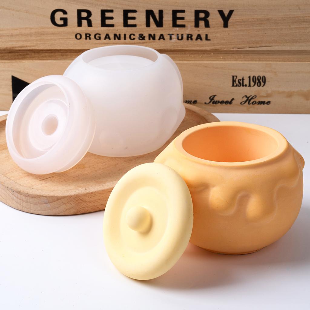 3D Honey Candle Jar Silicone Mold DIY Handmade Jewelry Storage Box Craft Making Plaster Resin Flowerpot Casting Molds Home Decor