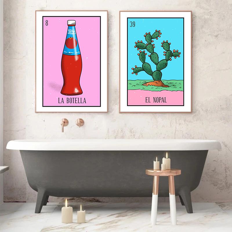 Cartoon Mexican Lottery Hunter Skull Nopal Tarot Card Poster and Prints Canvas Painting Wall Art Pictures Museum Home Decor