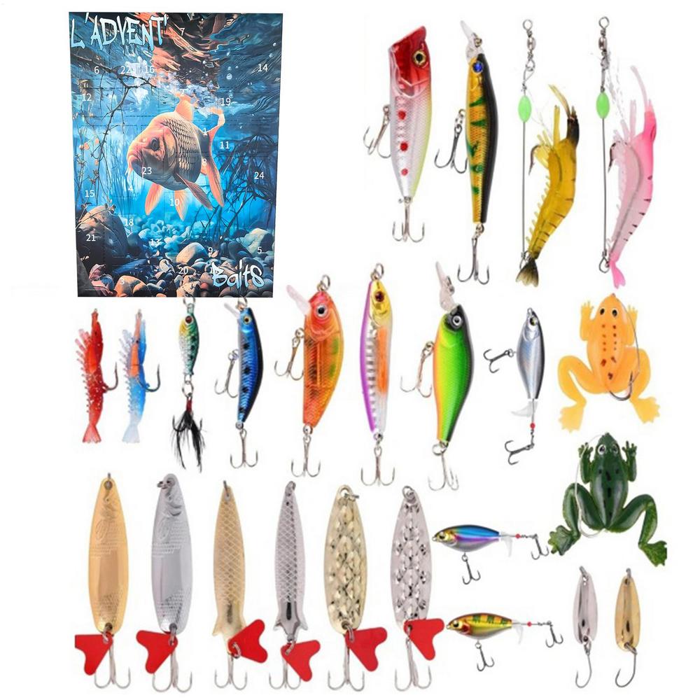 Christmas Countdown Fishing Lure Calendar  24 Grids Fishing Lure Calendar Christmas Countdown Seasonal Decor for Ponds  Rivers