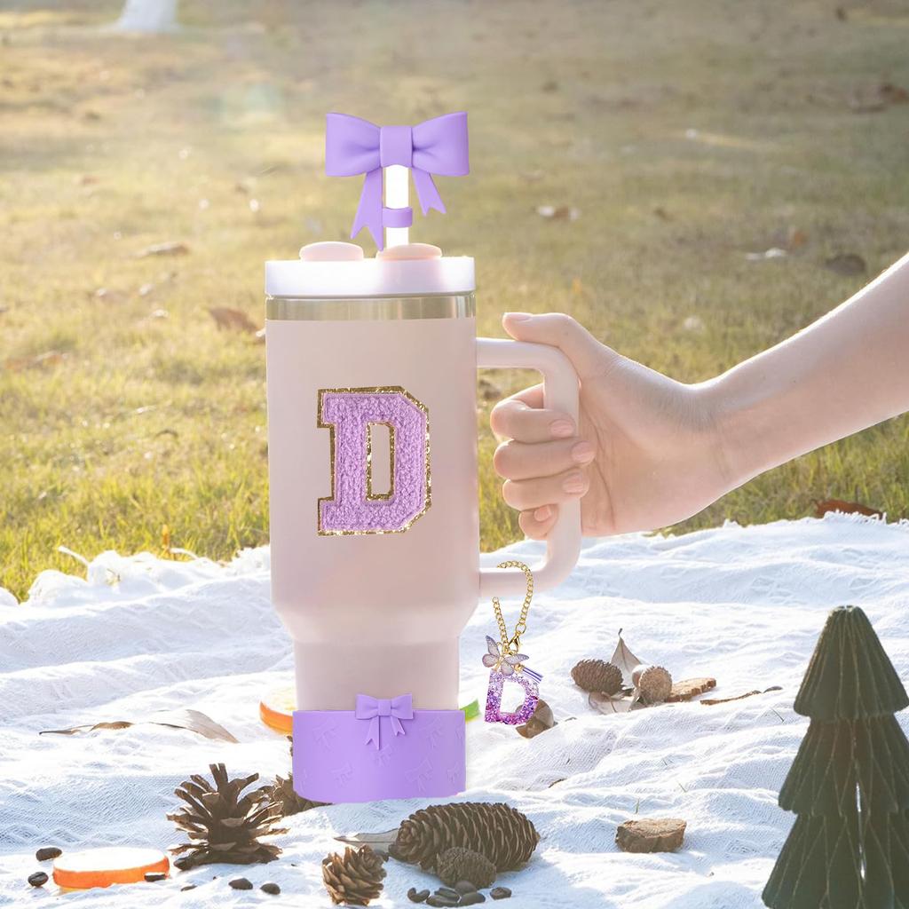 8-teiliges Tassenzubehör-Set für Stanley Cup 30oz 40oz, A-Z Initialen Dekorationen, inklusive Silikon-Strohhalmkappe, Aufkleber