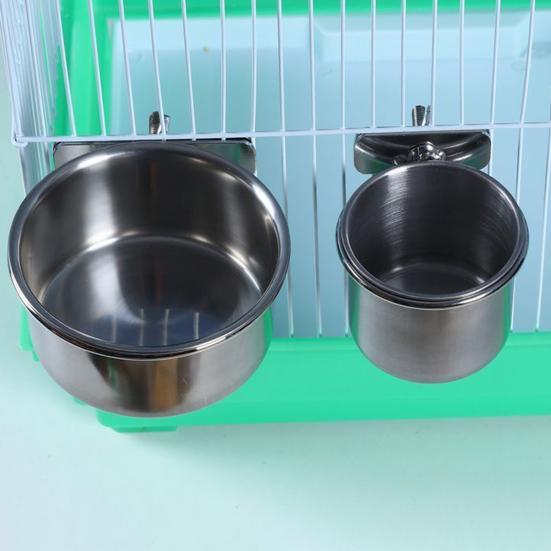 Bird Feeding Bowl Stainless Steel Cup with Clamp Parrot Feeder Birdcage Feeder Food Water Dish Pet