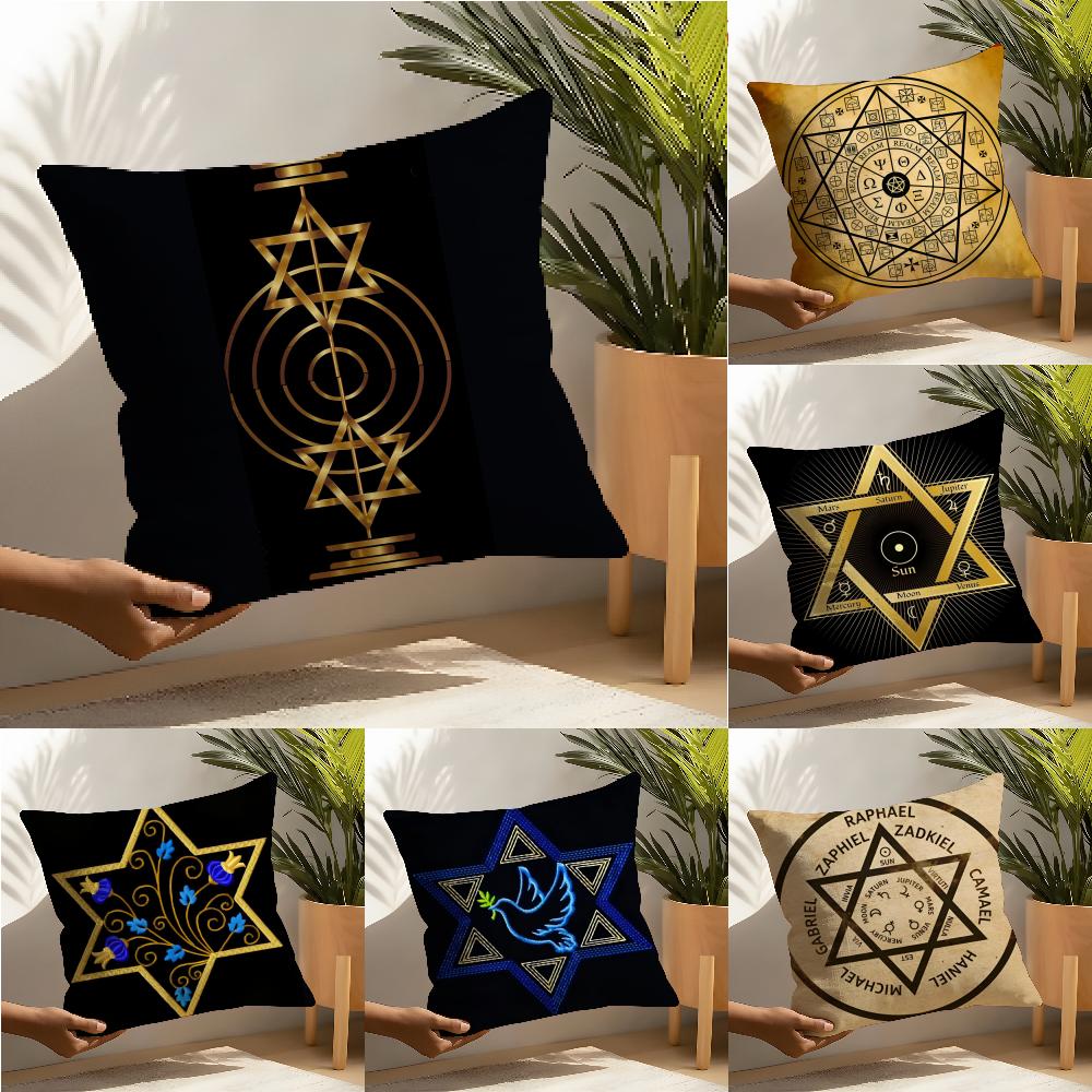 Hexagram Religious Floral Decoration Linen Cushion Covers For Decorative Sofa Home Pillows Case Car Chair Pillows Cases