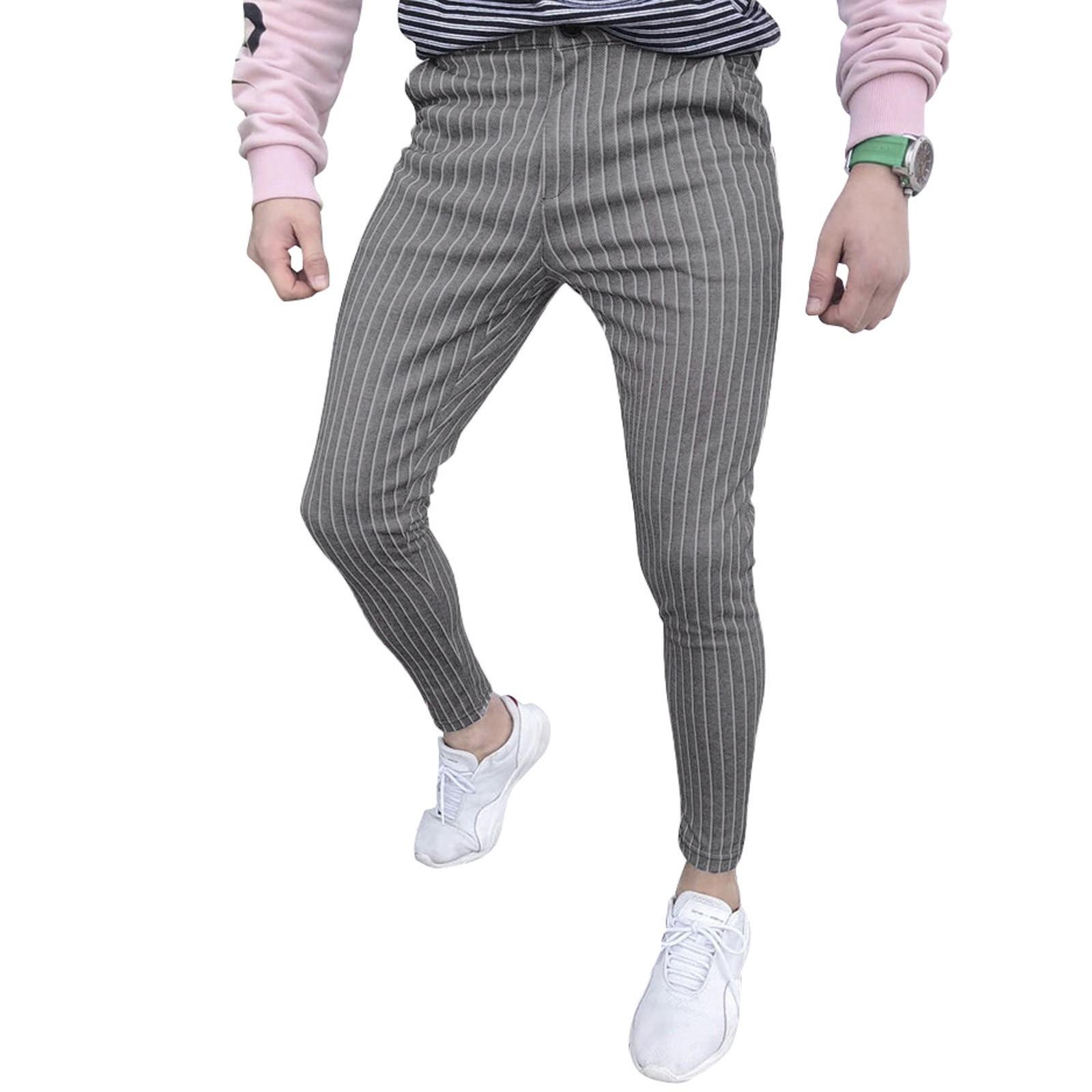 

Men s Fashion Buttoned Casual Pants Striped Pants Pocket Trousers S