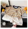 2026 Cute Cartoon Stripe Two-Piece Set: Short Sleeve T-shirt & Shorts for Small/Medium Children - Antibacterial, Class A.