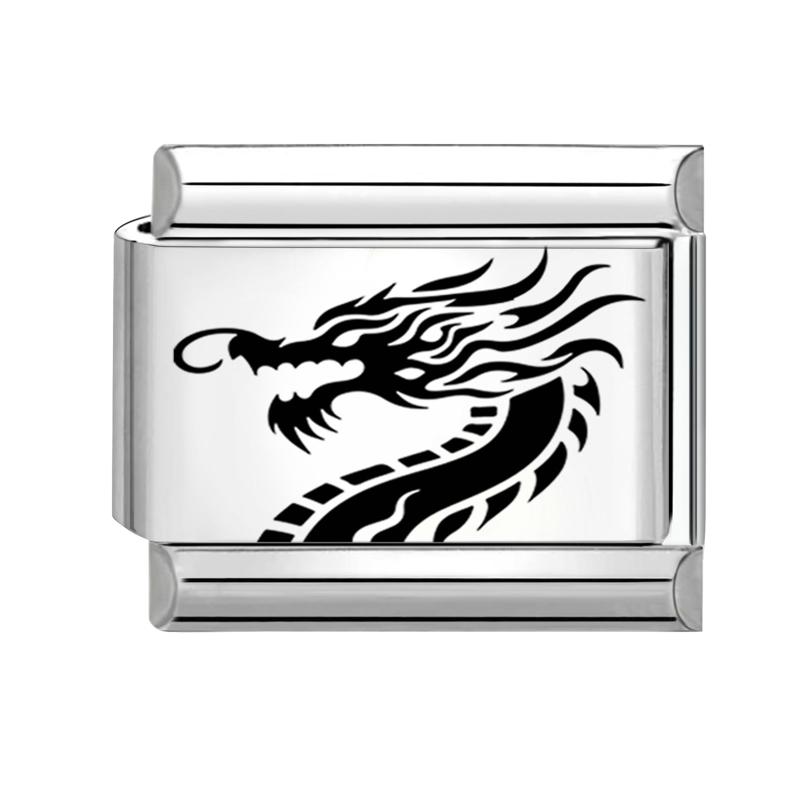 Laser Engraving Animals Snake Wolf Tiger Lion Dragon Italian Charm Links Fit 9mm Stainless Steel Bracelet Men Women DIY Making
