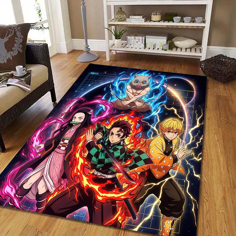 Tanjiro Kamado Flannel Pattern Square Carpet,Area Rug,Carpet Rug for Living Room Bedroom Sofa Playroom Decor,Non-slip Floor Mat