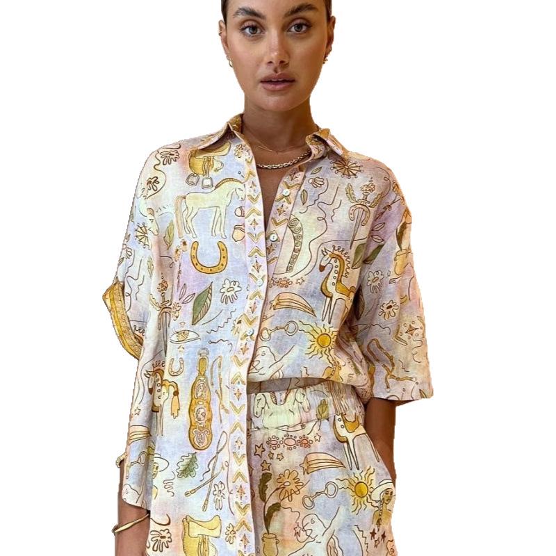 Cross 2026 Spring/Summer Women's Casual Pocket Suit - Two-Piece Set with Loose Five-Sleeve Styling