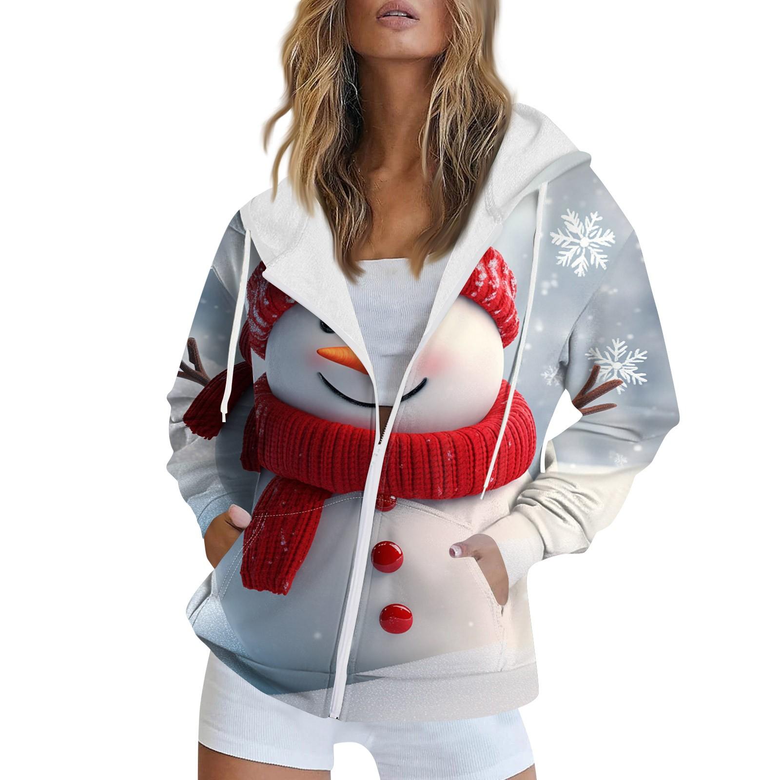 

Женская рождественская печатная толстовка осень-зима с длинным рукавом кардиган куртка с карманами на молнии толстовка с капюшоном верхняя одежда XXL