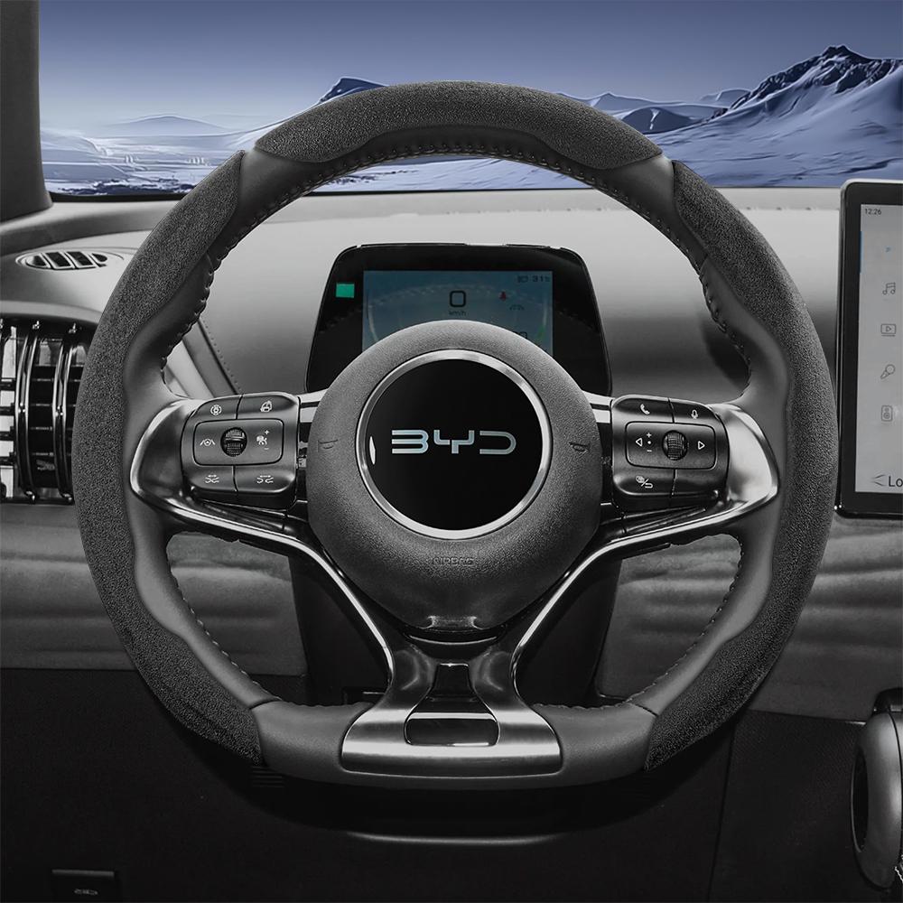 Suitable for Byd Sports Suede Steering Wheel Covers with Split Snap-On Design for Models Such as Atto 3 2 Dolphin Seal Sealion Han Song Qin Plus