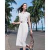 Baitu Women's Summer Sleeveless Lapel Belted Dress