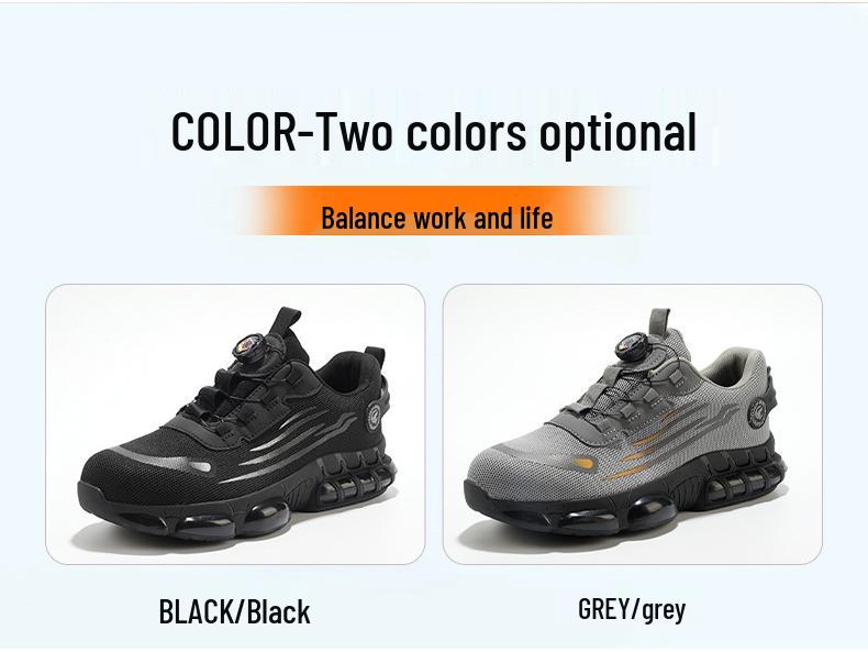 Lace-Free Men's Anti-Smash, Anti-Puncture, Breathable Safety Work Shoes with Rotary Button