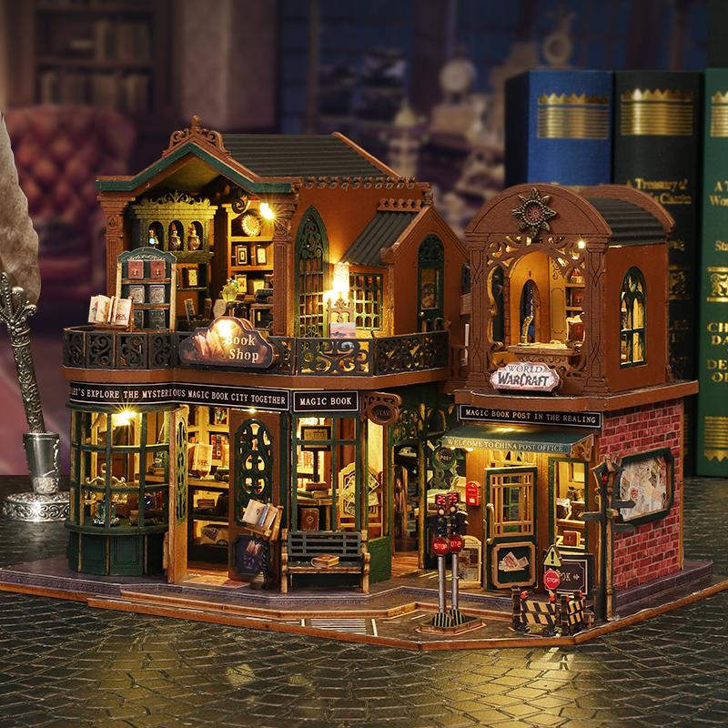 Retro DIY Wooden Puzzle City Dollhouses Miniature Kits With Furniture LED Light Home Decoration For Adult Handmade Gifts