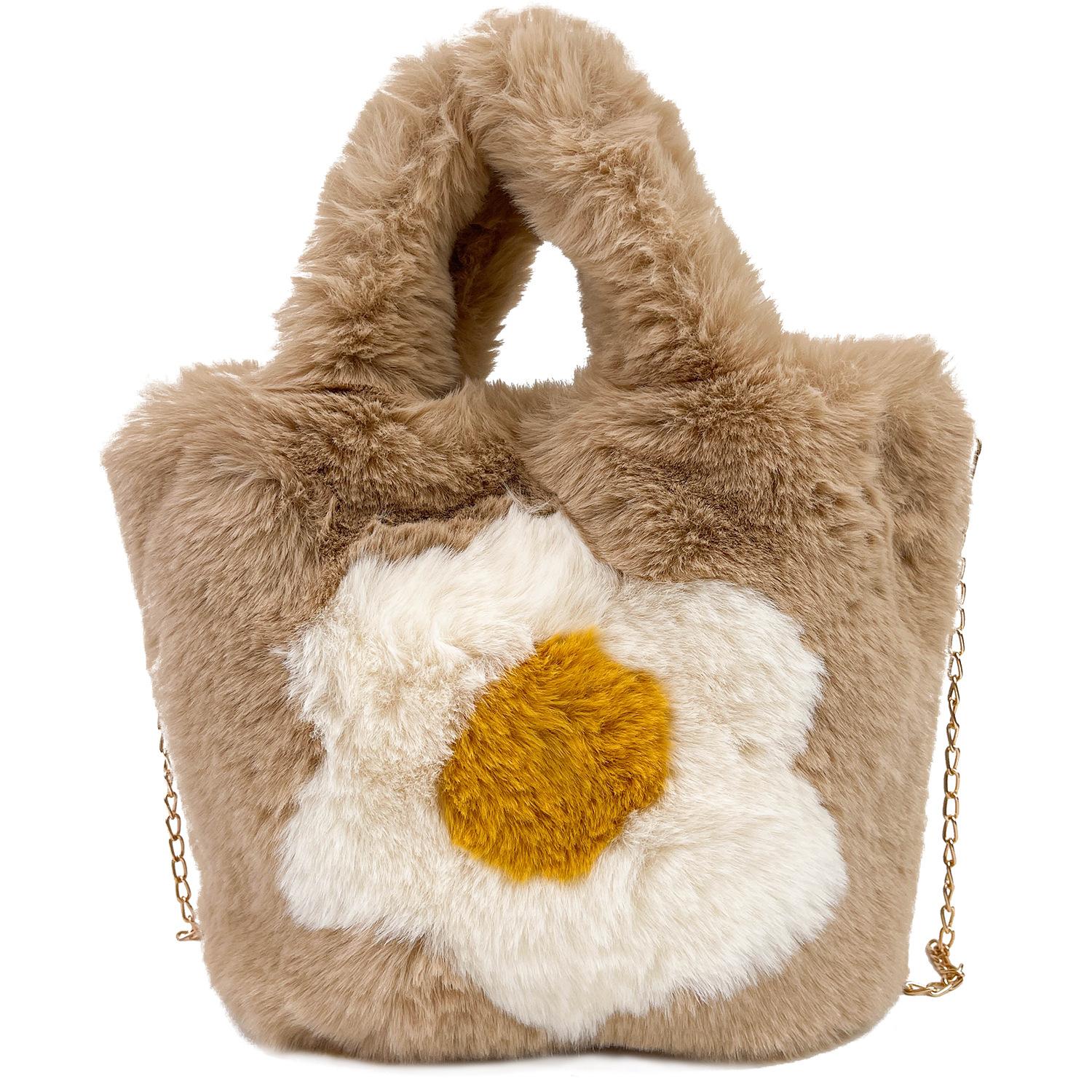 

Autumn and winter new plush handbag bag fried egg flower boiled egg plush bag wind shoulder messenger chain bag bag хаки