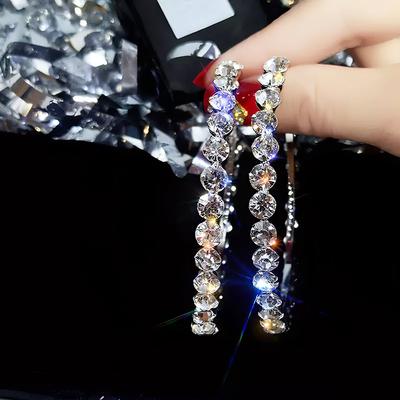Pendientes de Aro Grandes Huitan Completos con Circonita Cúbica Redonda Pendientes Brillantes para Mujer Uso Diario Moda Moderna Joyería Envío Directo