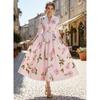 Abito Lungo da Donna Floreale Boho Manica Lunga Scollo a V Vita Svasata Fluido Abito per Ospiti di Matrimonio Leggero Maxi Primavera Estate Festa Abiti Boho da Donna