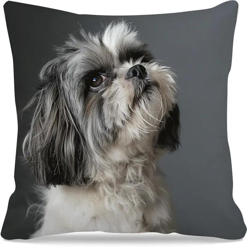 1 Stück Hundeliebhaber Shih Tzu Dekorative Kissenhülle, 2D-Druck Polyester Kissenbezug für Sofa Bett Auto Büro Heimdekoration