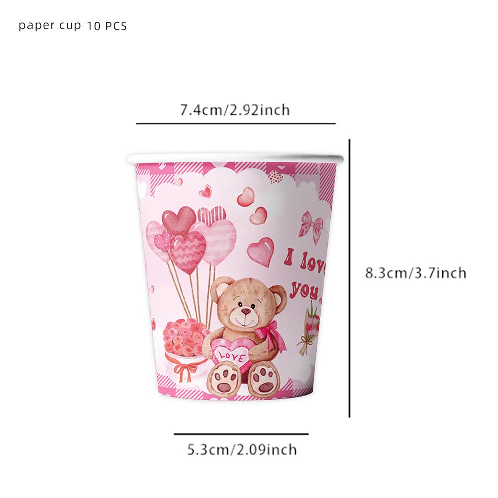 51pcs Valentine's Day Tableware Includes Cups Plates Napkins Tablecloth