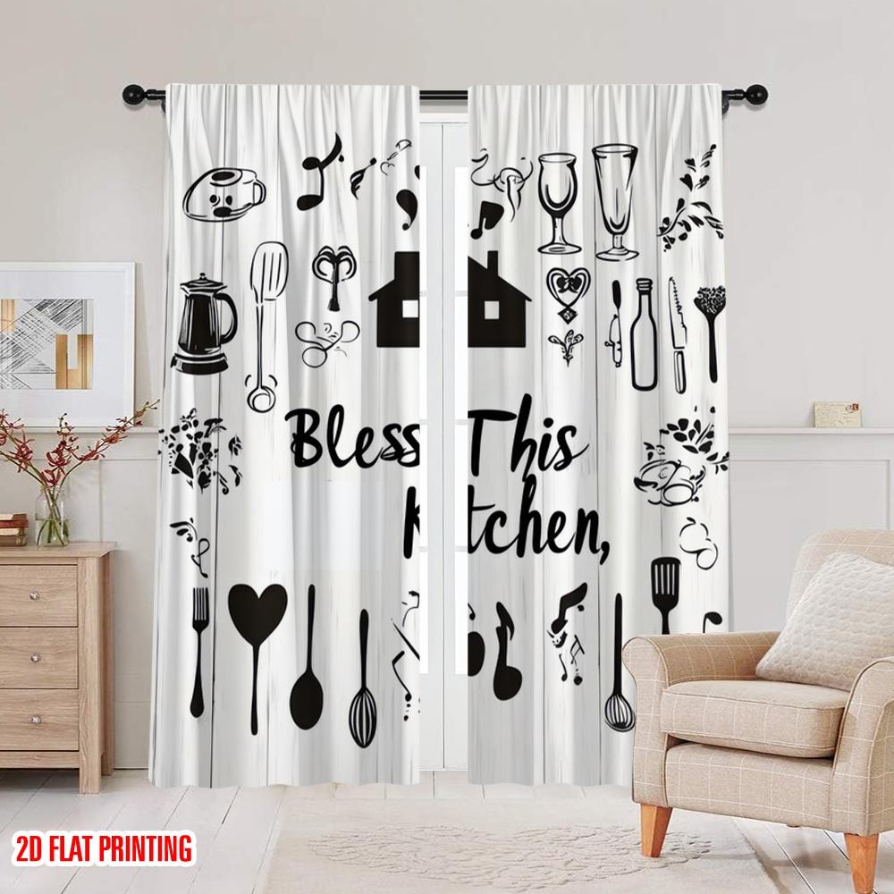2 Stück, 2D-Ebene Druck Vorhang Beliebt Küche Harmonie Vielseitig Polyesterstoff (ohne Stange) Zimmerdeko Perfekt für Schlafzimmer,